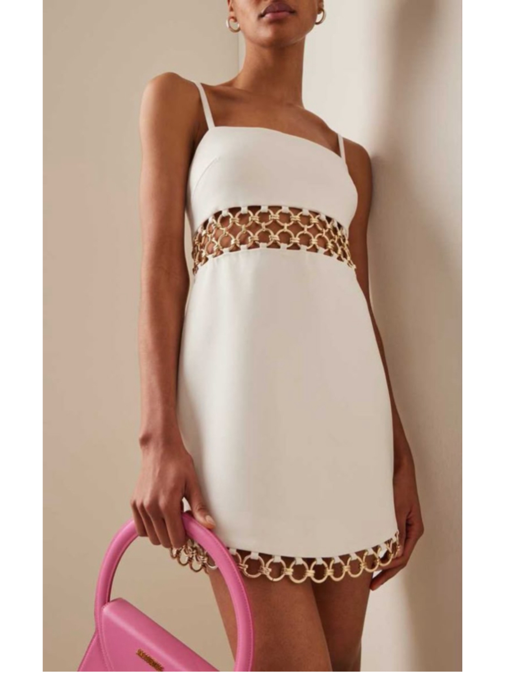 Women's Audrey Parks White Mini Dress with Gold Chain Detail, Size M